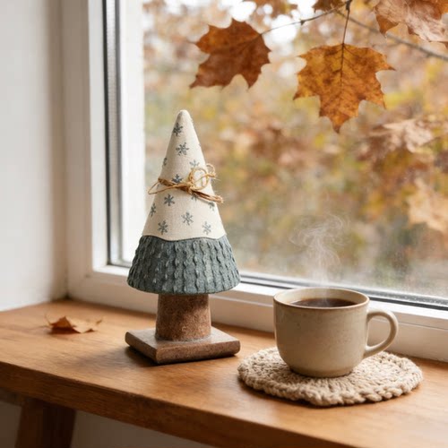 侘寂风布艺圣诞树桌面摆件手工