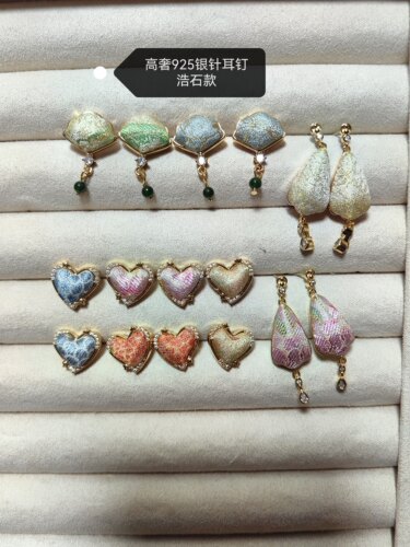 真丝名家宋锦925银针高级奢侈款耳钉浩石百搭休闲新中式防过敏