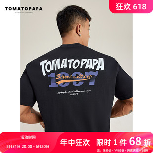 圆领T恤品牌字母烫画图案基础百搭棉上衣 短袖 新款 TOMATOPAPA夏季