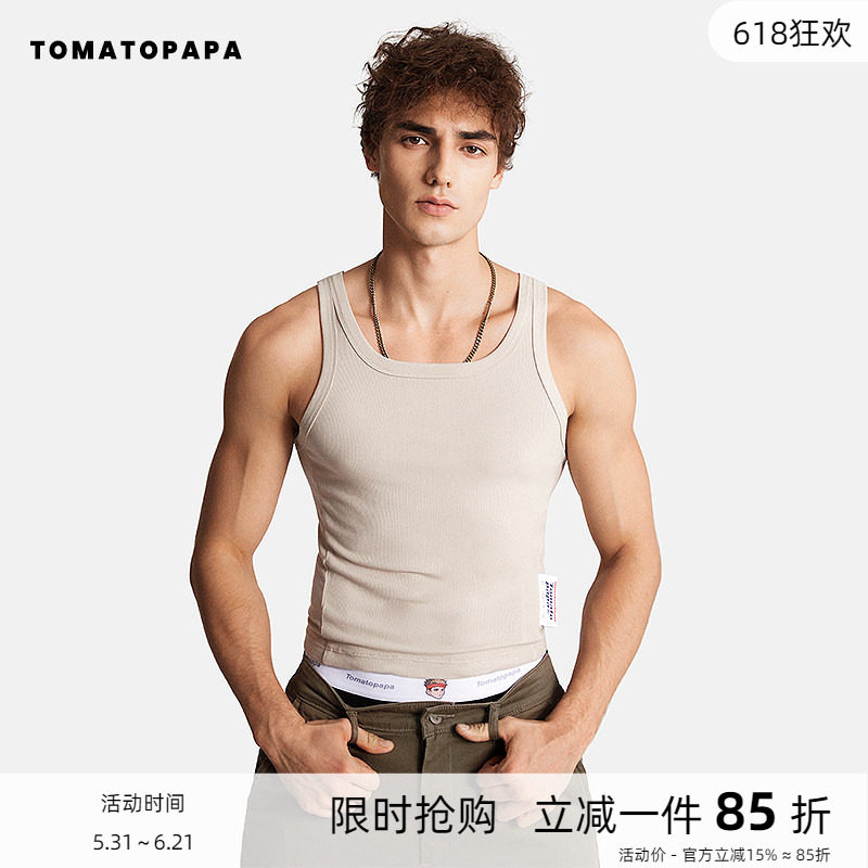 TOMATOPAPA背心短款螺纹高弹百搭跑步健身运动青年情侣训练服上衣