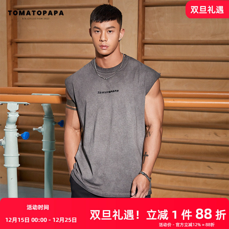 tomatopapa美式复古运动背心夏季