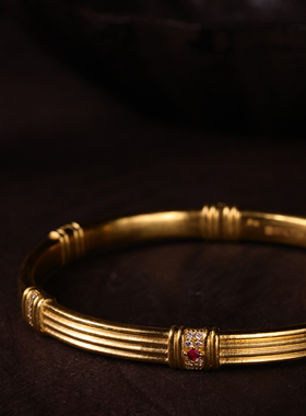 精美工艺烧蓝足金星火棱格手镯