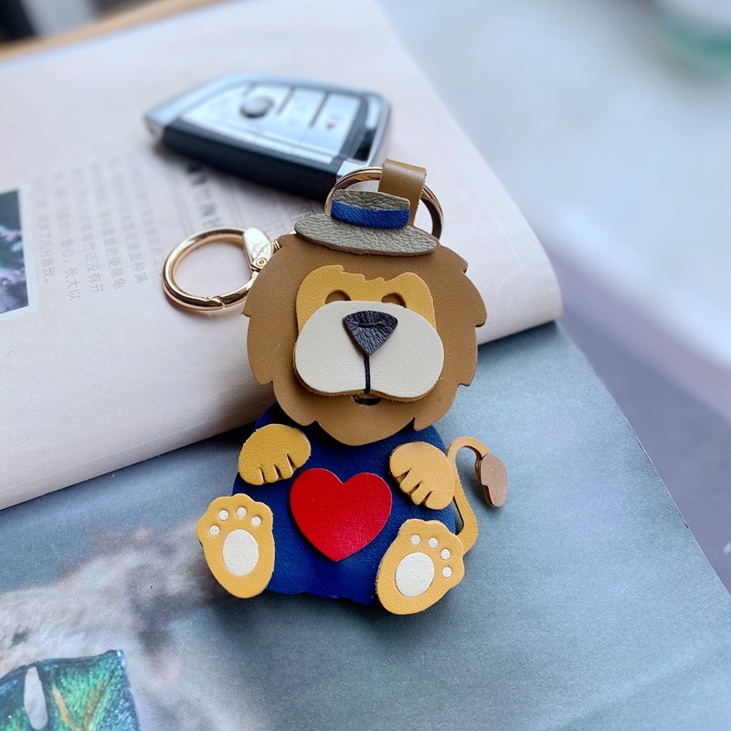 毛毛原创手工小狮子真皮质感汽车钥匙扣包包挂件公仔挂饰情侣礼物