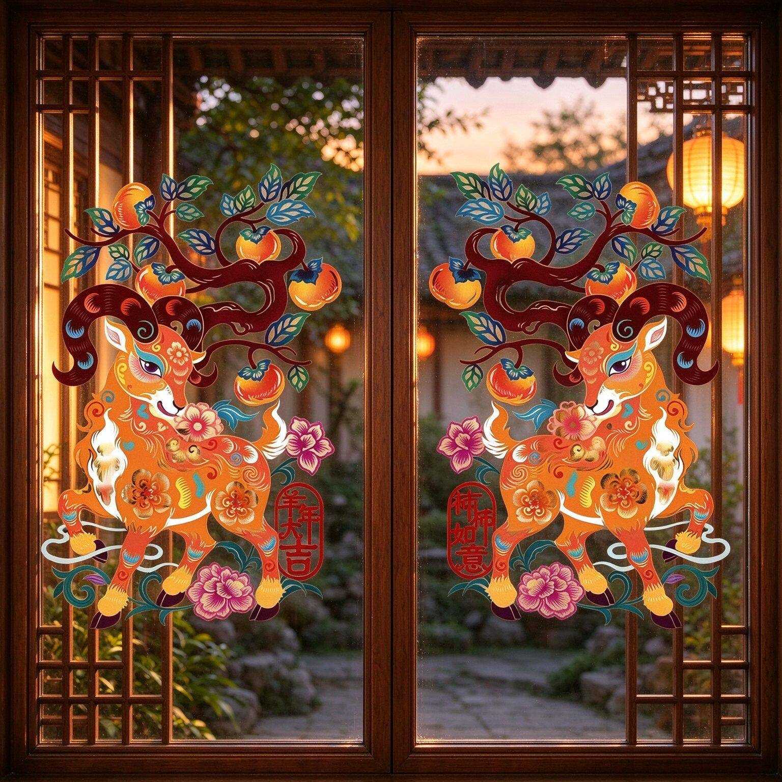 【2027羊年装饰窗花】厨房玻璃门贴纸羊年静电贴春节过年贴画窗贴