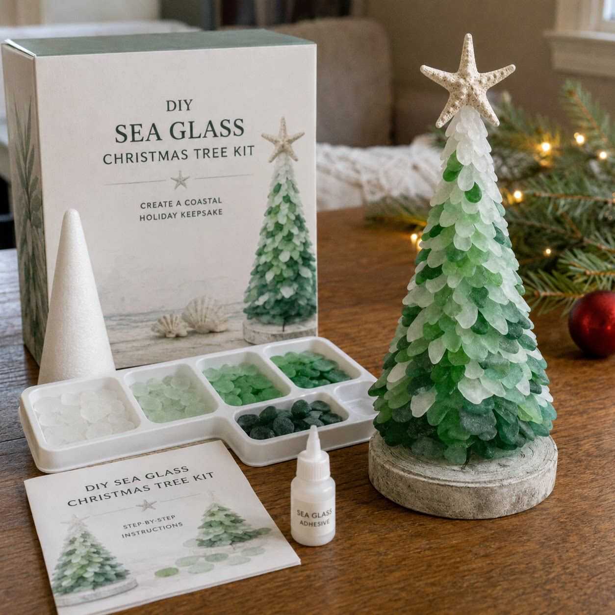 海玻璃圣诞树系列套装圣诞节桌面装饰摆件手工diy跨境 Sea Glass