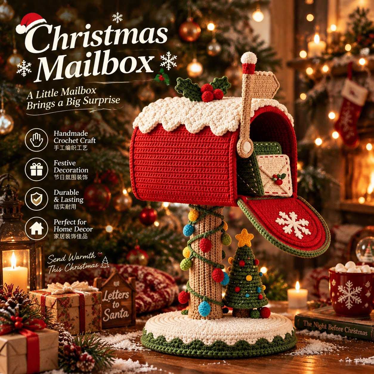 钩针圣诞邮箱图案套件圣诞节diy钩针邮箱Mailbox Pattern桌面摆件
