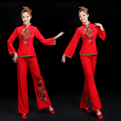 中老年扇子舞蹈服套装女腰鼓服