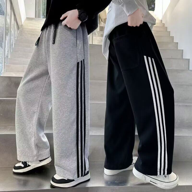 男童2026春秋新款阔腿运动卫裤中大童春装宽松直筒条纹休闲长裤潮