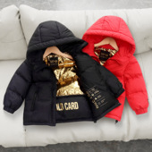 新款 中大童加厚连帽现货 黑金儿童防寒服男童女童反季