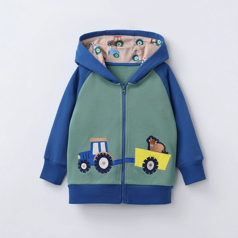 秋冬季新款欧美创意儿童长袖拉链卫衣帽衫卡通绣花拉链连帽卫衣