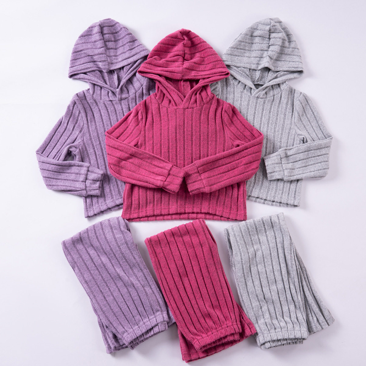 2025秋新款女童套装纯色连帽长袖上衣休闲长裤甜美可爱跨境爆款