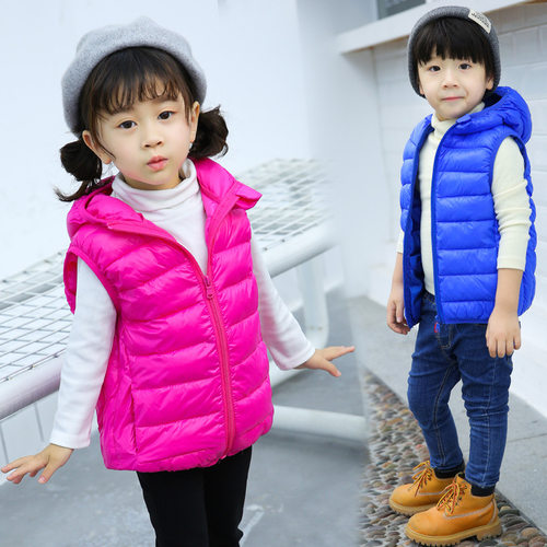 2024新款儿童棉马甲女童冬清仓轻薄小学生连帽马甲背心外穿羽绒棉