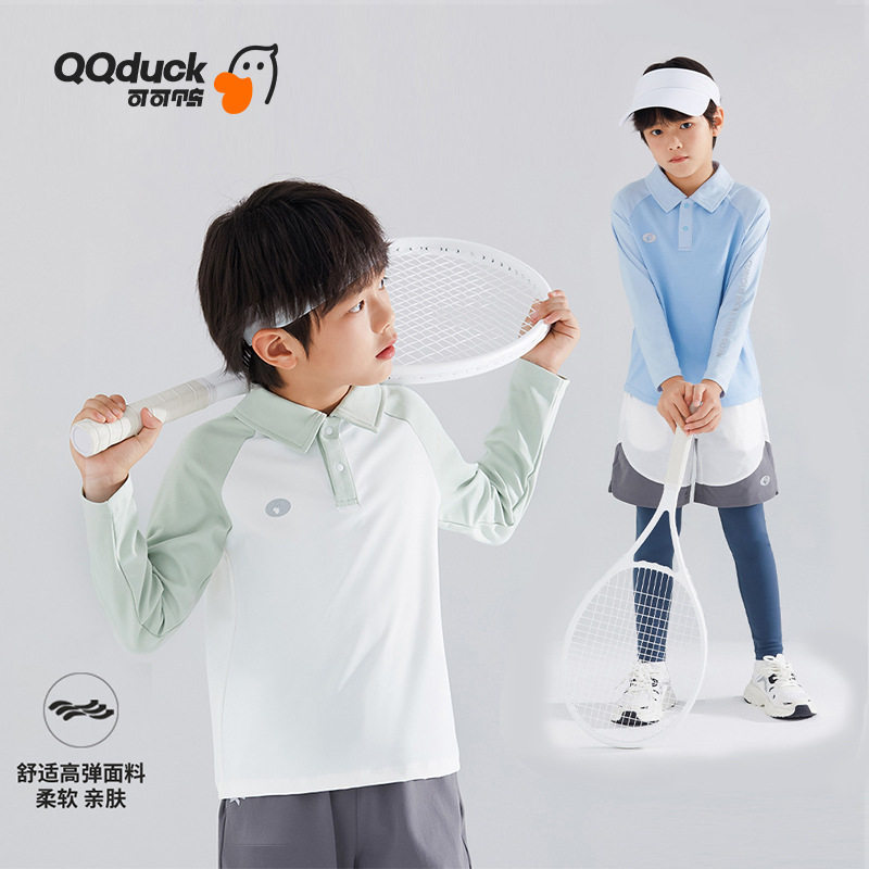 QQduck可可鸭儿童POLO衫春季男童女童休闲长袖卫衣拼色学院风上衣