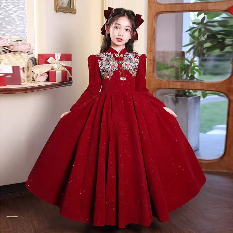 中大童女孩新年风春节拜年服裙子连衣裙