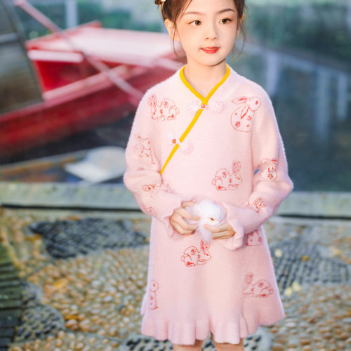 丢手绢童装改良旗袍毛绒连衣裙