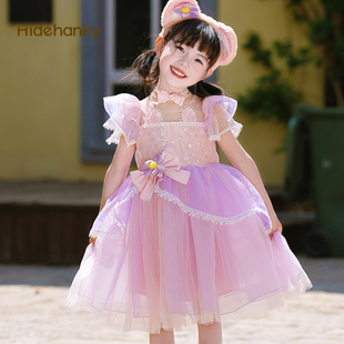 丢手绢原创玲娜贝尔公主裙女童夏短袖儿童粉色连衣裙洋气生日礼服