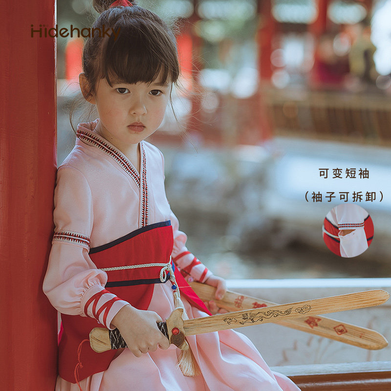 丢手绢原创设计花木兰汉服连衣裙儿童公主裙春夏两穿女童演出服