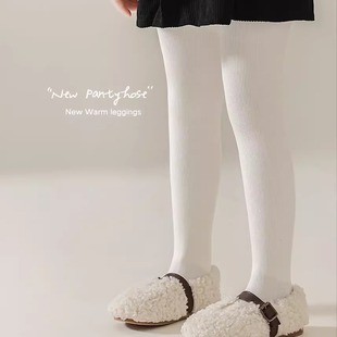 白色女童打底裤袜儿童袜子加绒加厚女宝学生秋冬季舞蹈袜连裤袜
