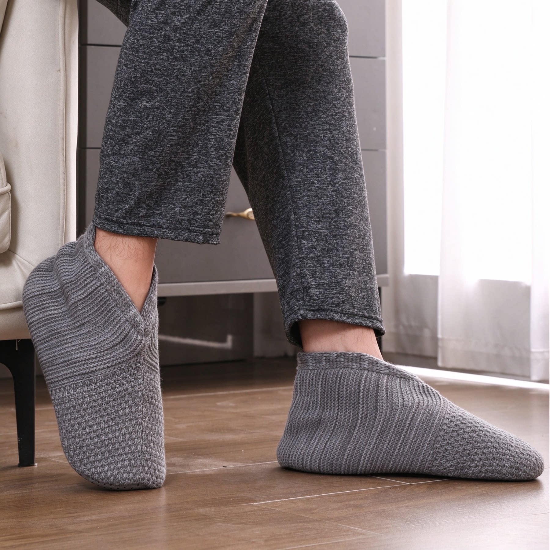 冬男中筒加厚保暖地板袜居家羊羔绒防滑鞋袜暖脚袜套软底地毯袜拖