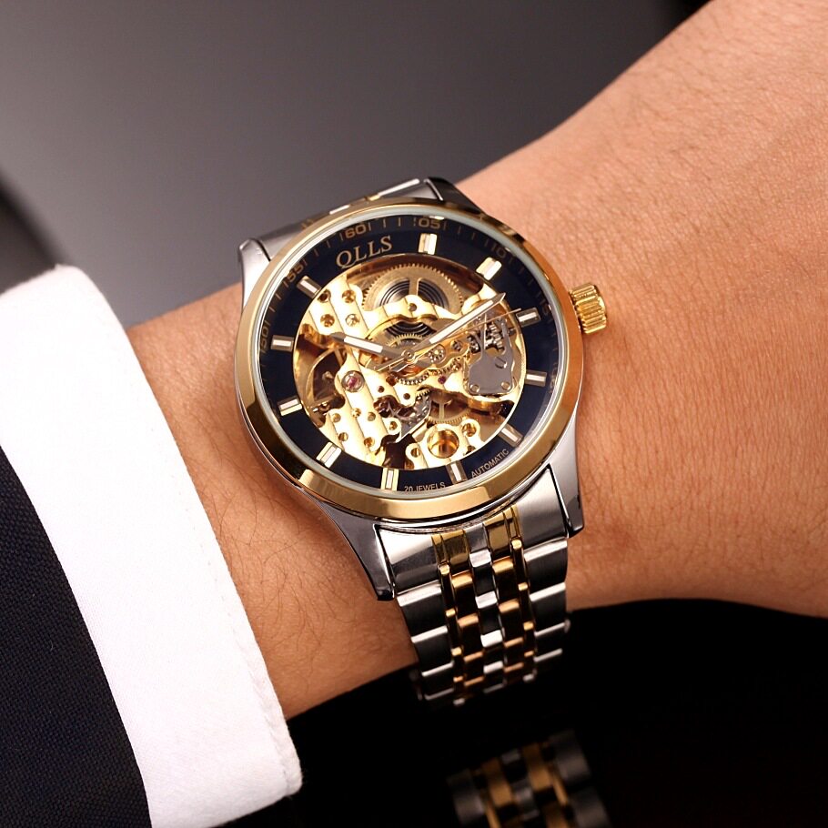 奇洛时全自动机械钢带防水夜光商务男士手表带腕表