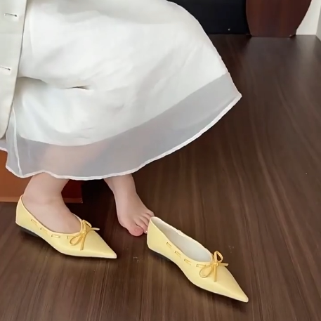 羊皮版~温柔芭蕾尖头单鞋女真皮蝴蝶结平底玛丽珍鞋法式浅口瓢鞋,女鞋,浅口单鞋,淘宝优惠券,粉丝福利购,淘宝优惠卷