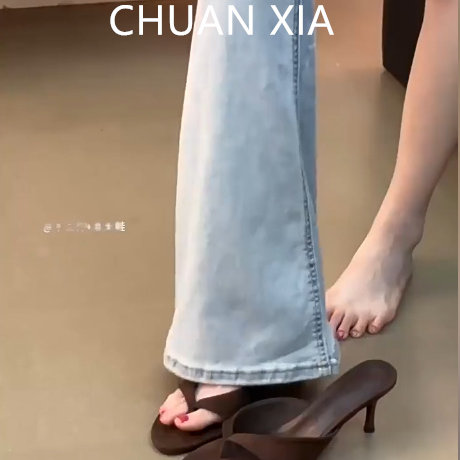 羊皮版~韩系复古细跟凉拖