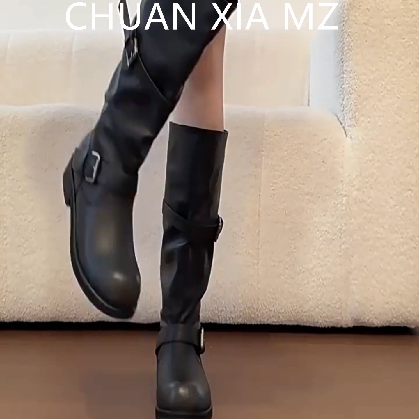 羊皮版·黑色通勤粗跟长