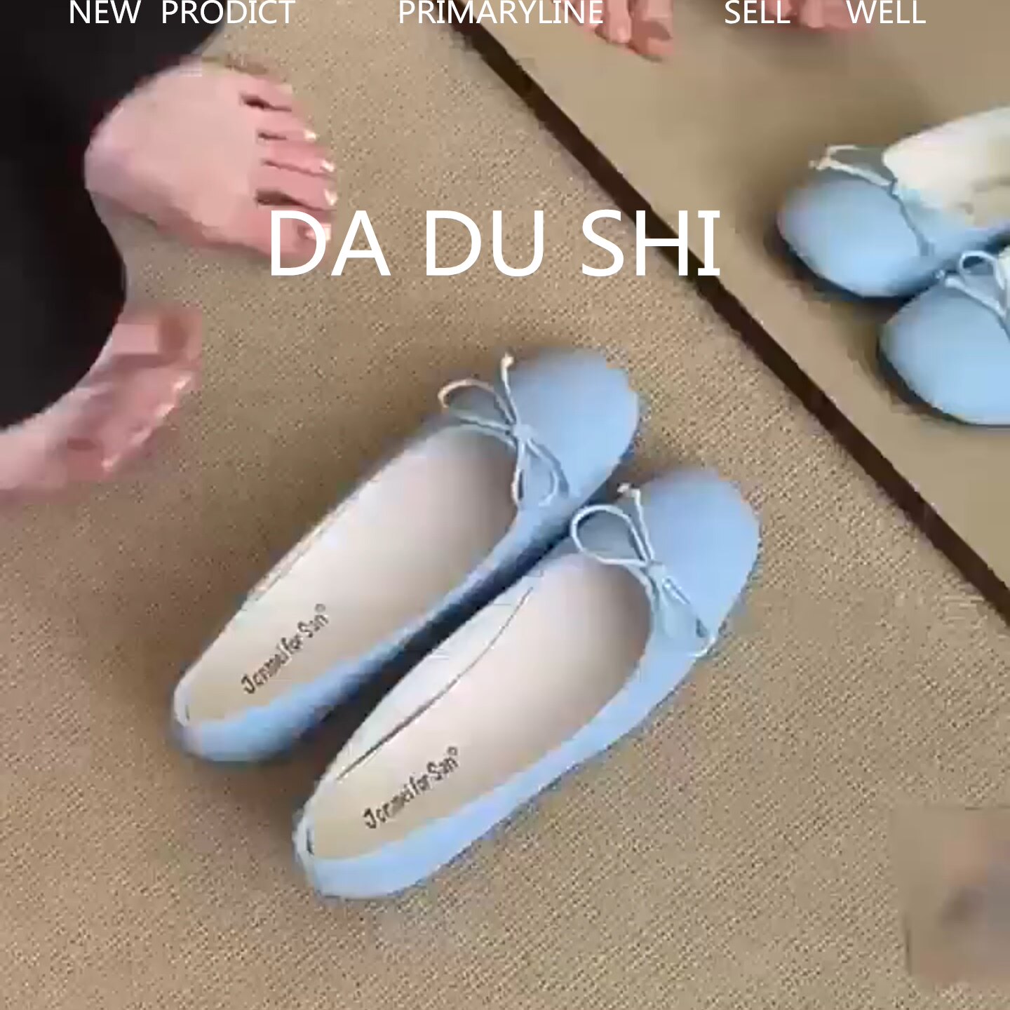 羊皮版~甜美蓝色蝴蝶结包鞋女内增高方头芭蕾舞鞋软底配裙子瓢鞋