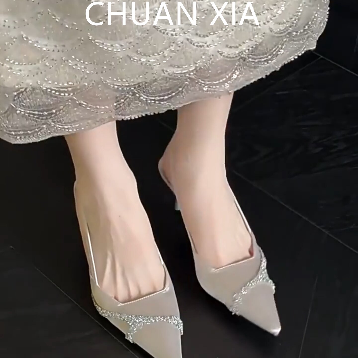 羊皮版-性感风包头尖头半拖鞋女夏季外穿配裙子轻奢百搭高跟单鞋