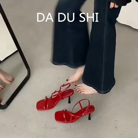 羊皮版~红色性感细带露趾