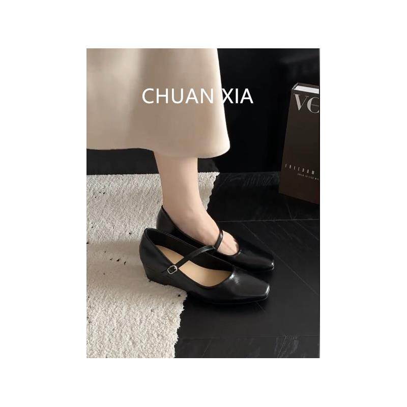 羊皮版！复古真皮方头小皮鞋女一字扣带坡跟玛丽珍鞋通勤百搭单鞋,女鞋,玛丽珍鞋,淘宝优惠券,粉丝福利购,淘宝优惠卷