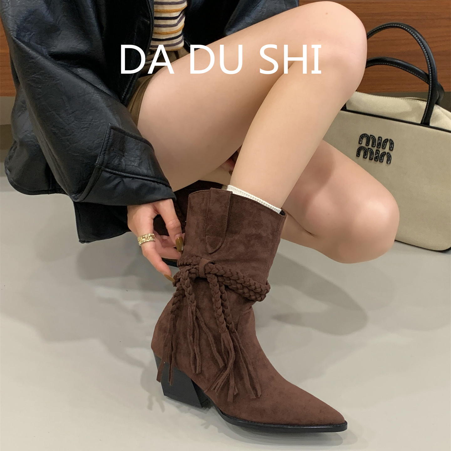 韩版复古流苏堆堆靴女202