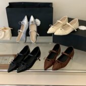 一字带蝴蝶结奶奶鞋 SHOE 尖头内增高玛丽珍鞋 女2026新款 REN 韩版