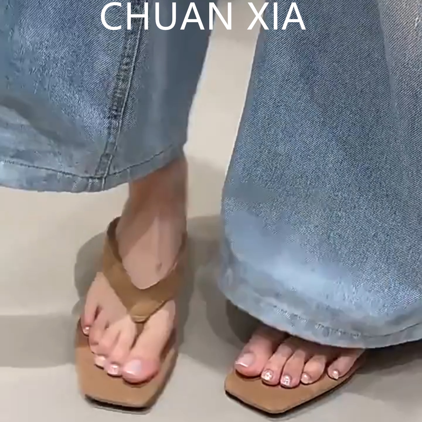 羊皮版!时尚真皮坡跟夹
