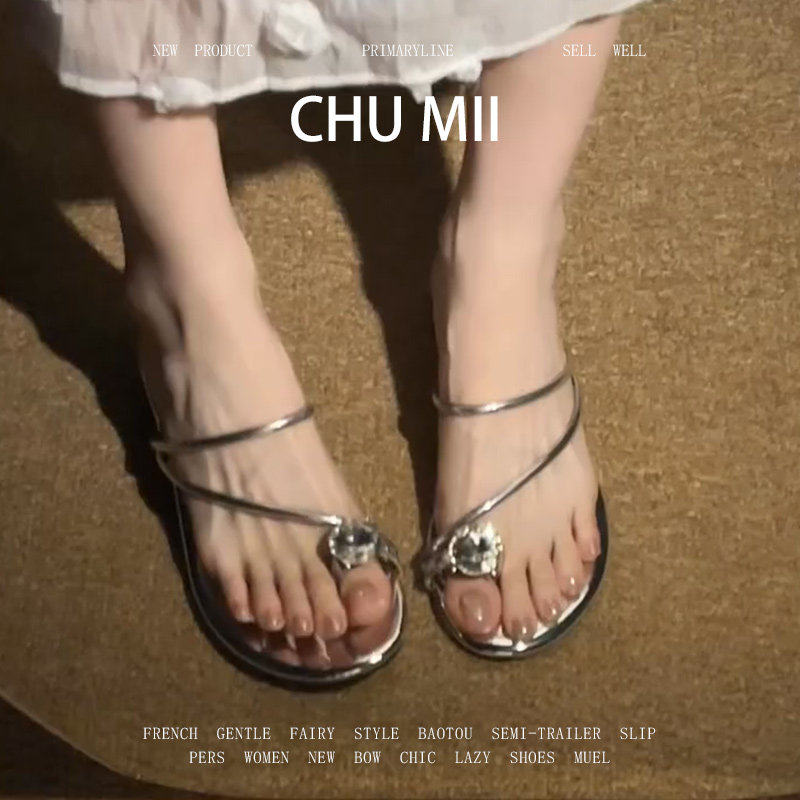 羊皮版~银色坡跟套趾凉鞋