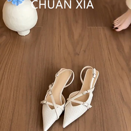 羊皮版~法式编织真皮高跟
