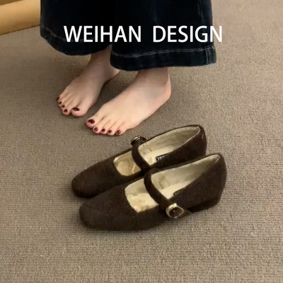 羊皮版！复古粗跟玛丽珍