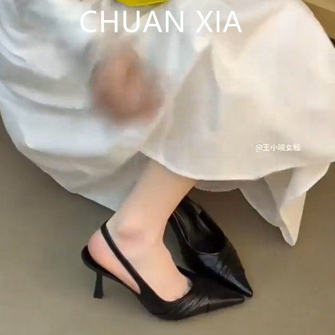 羊皮版~性感御姐风尖头凉鞋女法式真皮细跟高跟鞋小众设计感单鞋