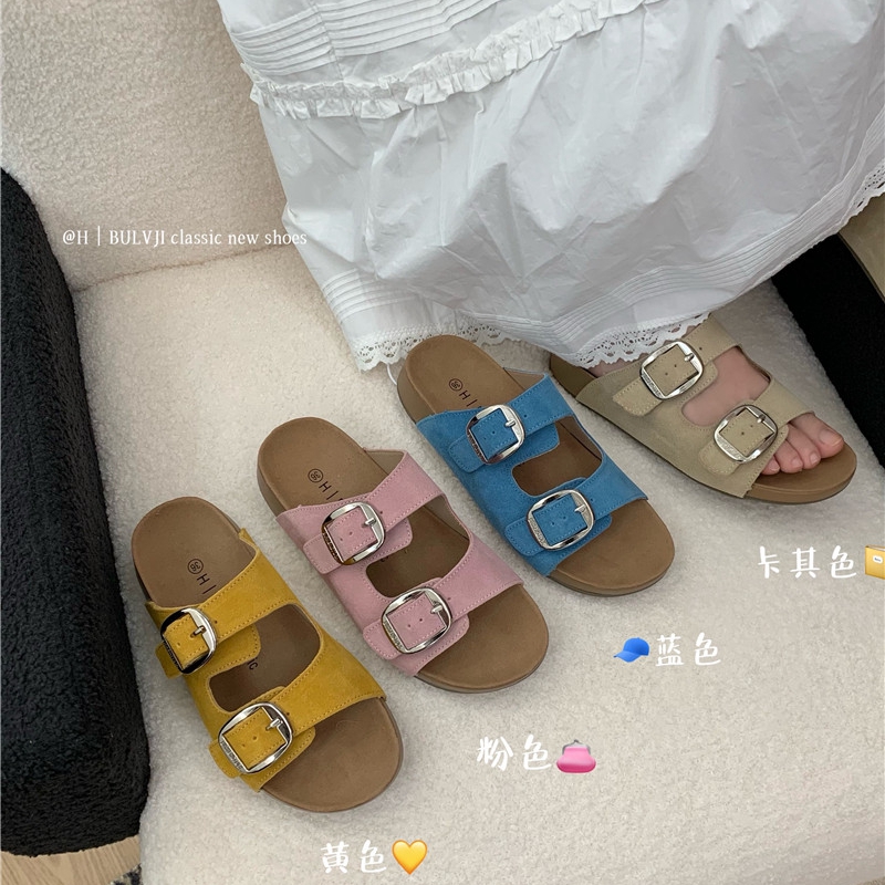 百搭凉磨砂拖鞋拖鞋皮勃肯穿女2025厚底一字新款女夏外皮带扣拖鞋