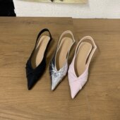 韩版 尖头一字带包头凉鞋 女2026年新款 ALILOVERS 中跟仙女风凉拖鞋