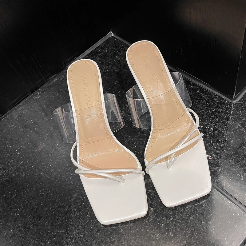 女女款细新款凉鞋夏季高拖鞋高跟鞋跟女夏外2025透明穿跟白色绝美