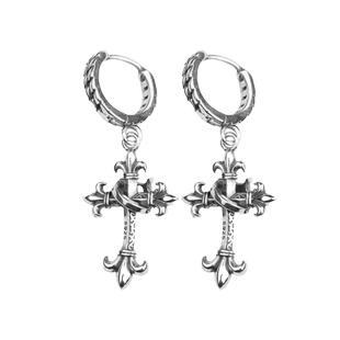 复古耳环男做旧欧美风十字架耳钉高级感小众设计花型皇冠圆圈耳环