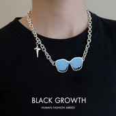 潮牌嘻哈吊坠 高街吊坠百搭男士 墨镜项链男潮流原创个性 高级感美式