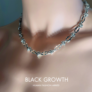 项链男潮个性美式简约街头钛钢打结荆棘项链嘻哈潮流男女金属颈链