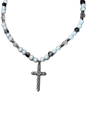 钛钢十字架男反光项链