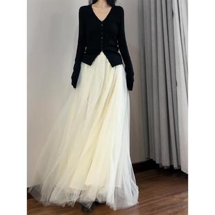 读衣术超长拖地网纱半身裙 轻奢高级感蓬蓬裙 不规则仙仙杏色纱裙