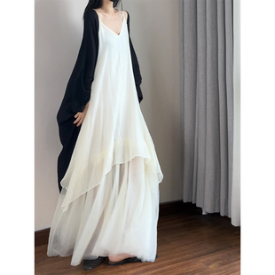 读衣术夏日绝美超仙长裙子 不规则假两件连衣裙 温柔遮肚子吊带裙