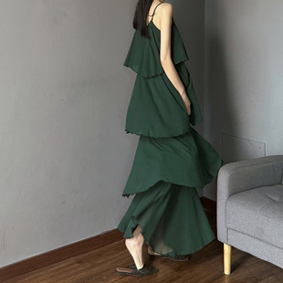 雪纺吊带裙长款 到脚踝宽松外穿高个子长裙微胖女生遮肉显瘦蛋糕裙