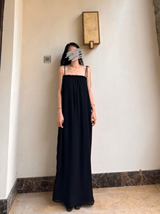 读衣术黑色抹胸遮肉显瘦长裙170高个子漏肩吊带裙简约黑色连衣裙