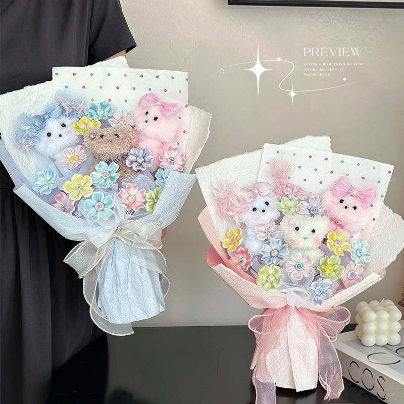 手工陶瓷花玩偶花成品不凋谢鲜花
